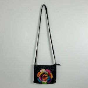 Fiorelli Black Leather Floral Crossbody Bag